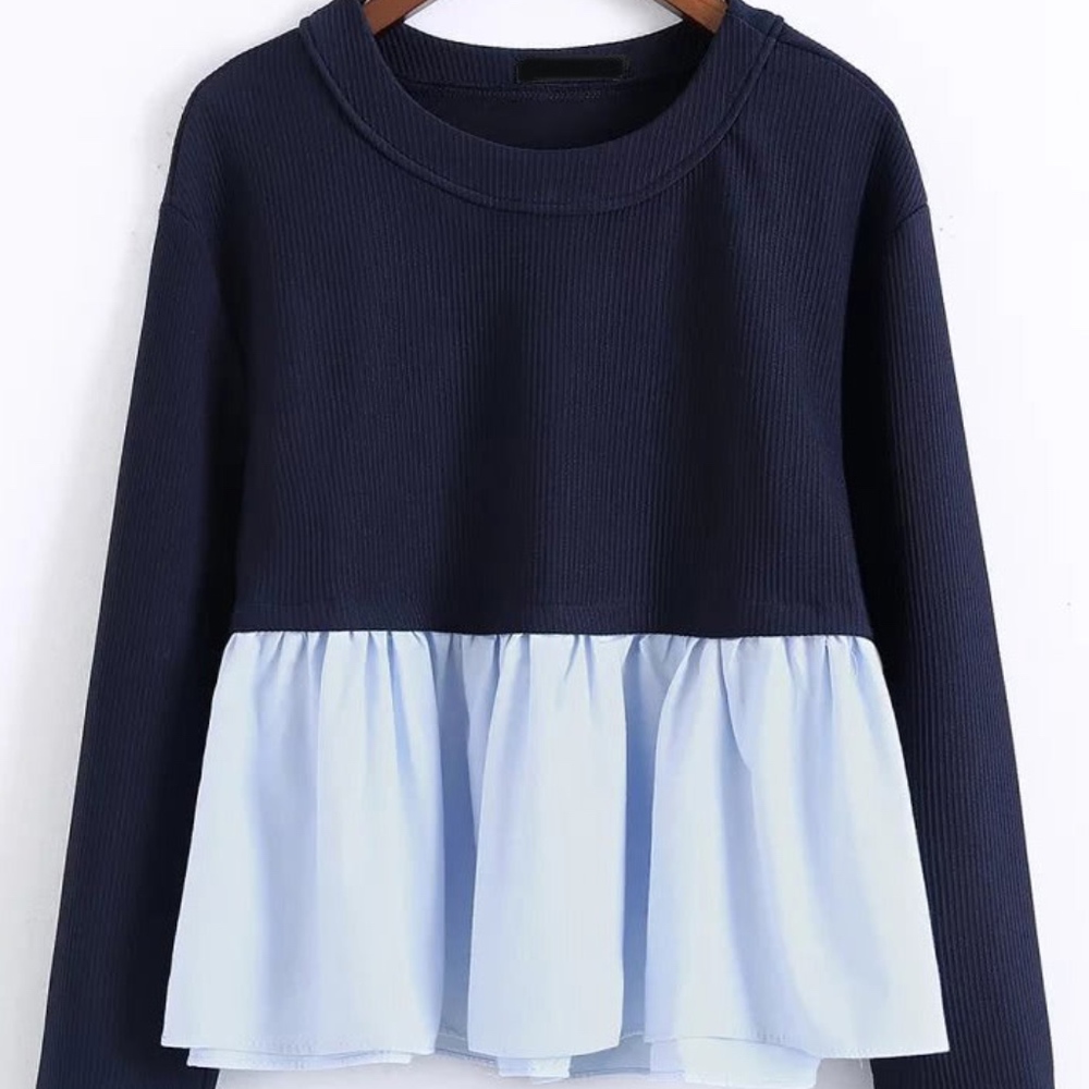 Adorable Blue Peplum Cotton Top